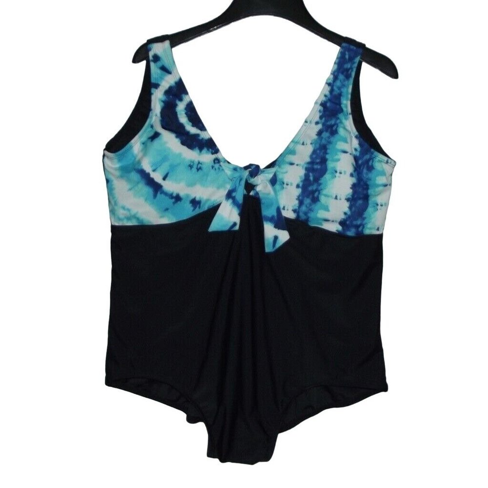 Bleu Ice Swimsuit Plus Size 20 Black Blue Tie Dye Padded Open Back One-Piece